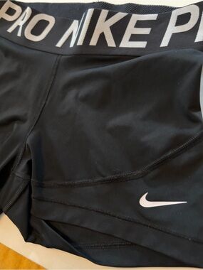 Nike Black Compression Shorts with White Logo and Waistband P1